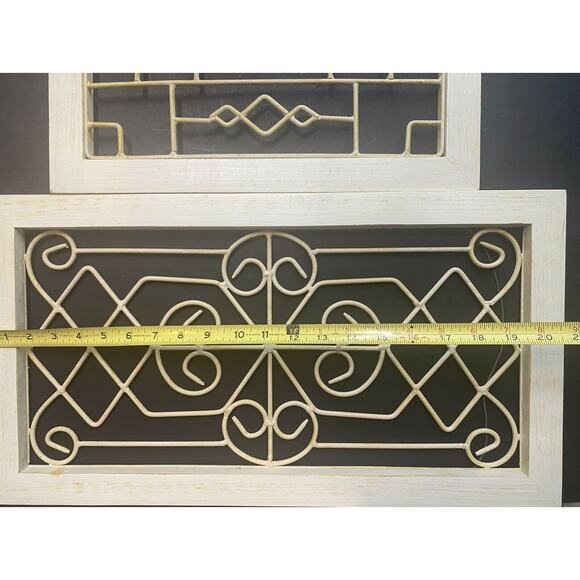 Vintage Shabby Chic Metal Scroll Whitewashed Wall Garden Patio Art x3 - Picture 8 of 12